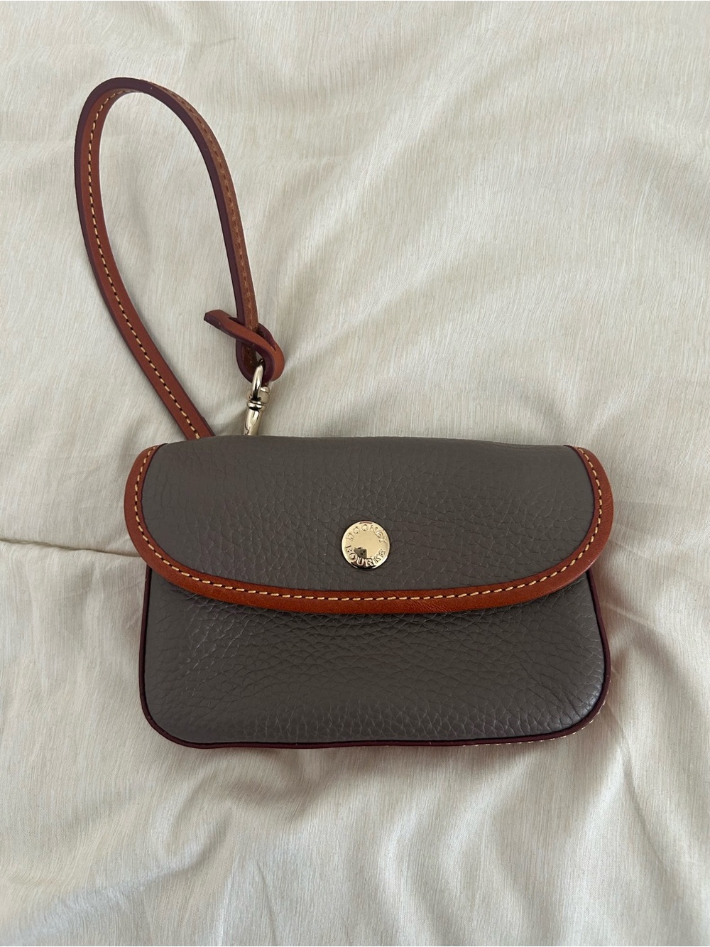 Dooney & Bourke Gray Pebble Leather Wristlet with Brown Trim